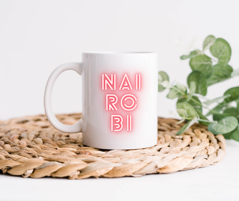 Kenya Towns & Cities 11oz White Mug in Red or Purple (Single, x1)