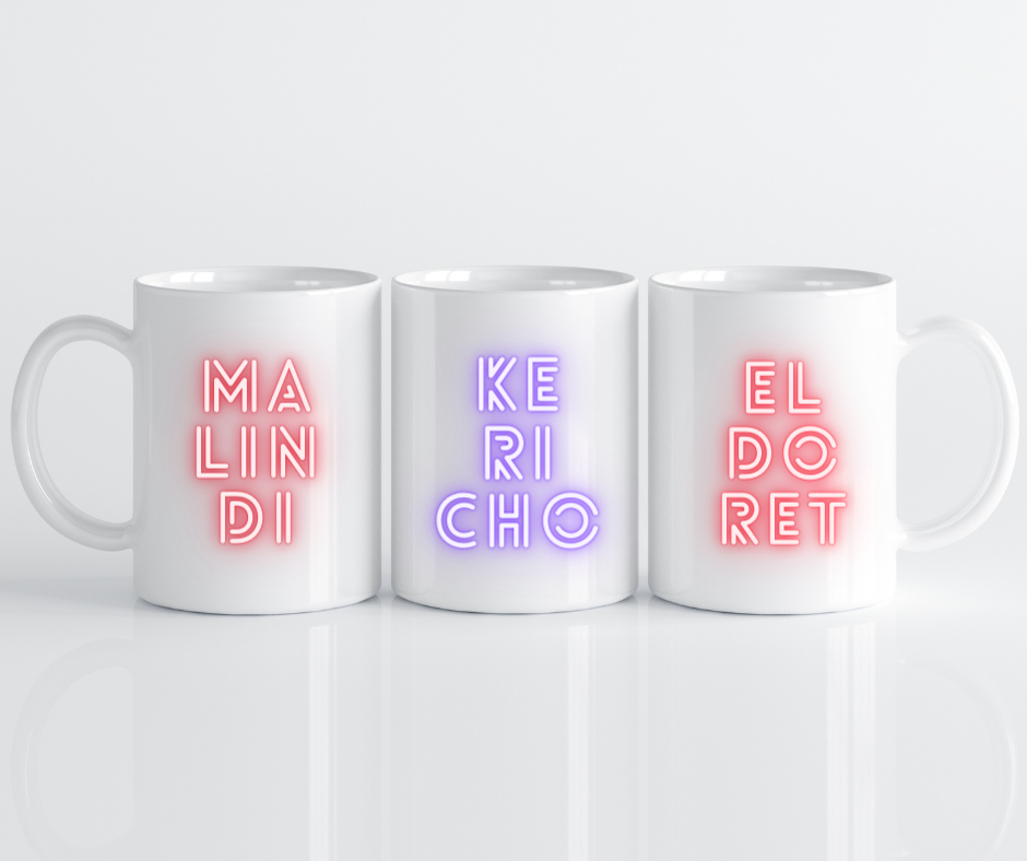 Kenya Towns & Cities 11oz White Mug in Red or Purple (Single, x1)